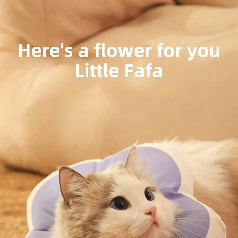 Soft Cotton Flower Cat Recovery Collar | Cute Elizabethan E-Cone for Surgery, Anti-Bite & Adjustable Neck Cover