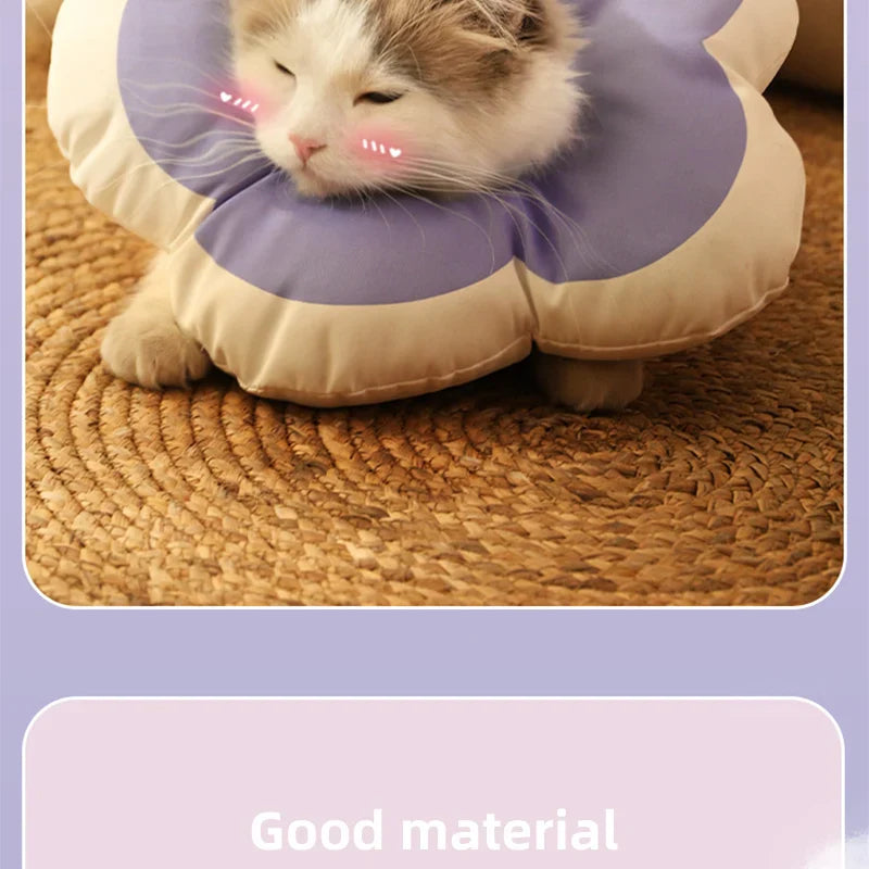 Soft Cotton Flower Cat Recovery Collar | Cute Elizabethan E-Cone for Surgery, Anti-Bite & Adjustable Neck Cover