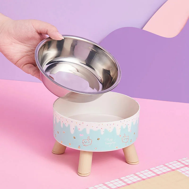 Elevated Dog Bowl | Colorful Ice Cream Design Puppy Feeding & Water Bowl