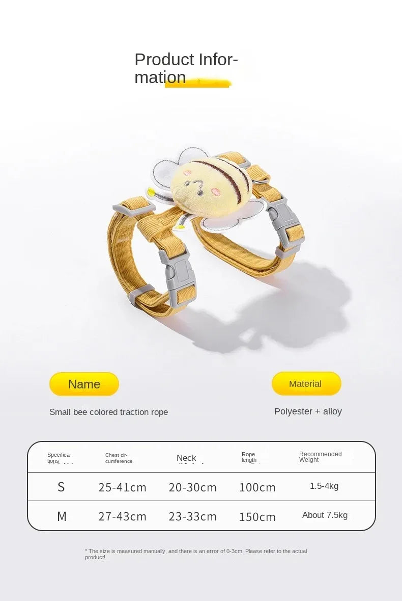 Adjustable Cat & Dog Harness Leash Set – Cute Bee Design for Small & Medium Pets | Outdoor Walking Gear