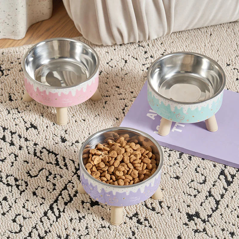 Elevated Dog Bowl | Colorful Ice Cream Design Puppy Feeding & Water Bowl